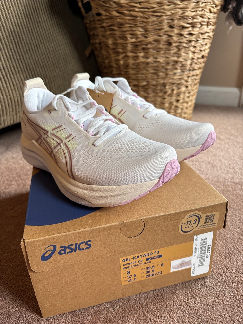 ASICS Women's GEL-Kayano 33 White Pink Running Gym Workout Sneakers size 8 NWT
